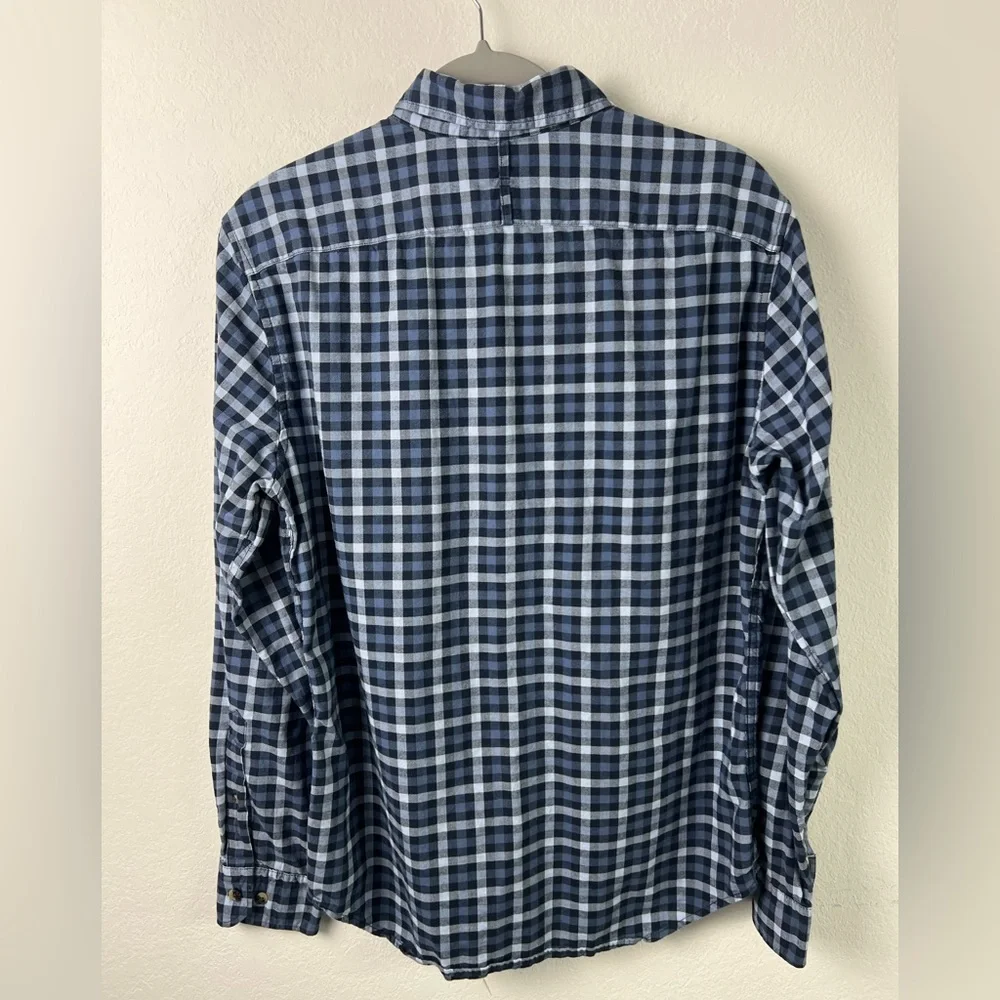 Banana Republic Blue Plaid Lux Flannel Grant Fit Cotton Button Down Fall Winter